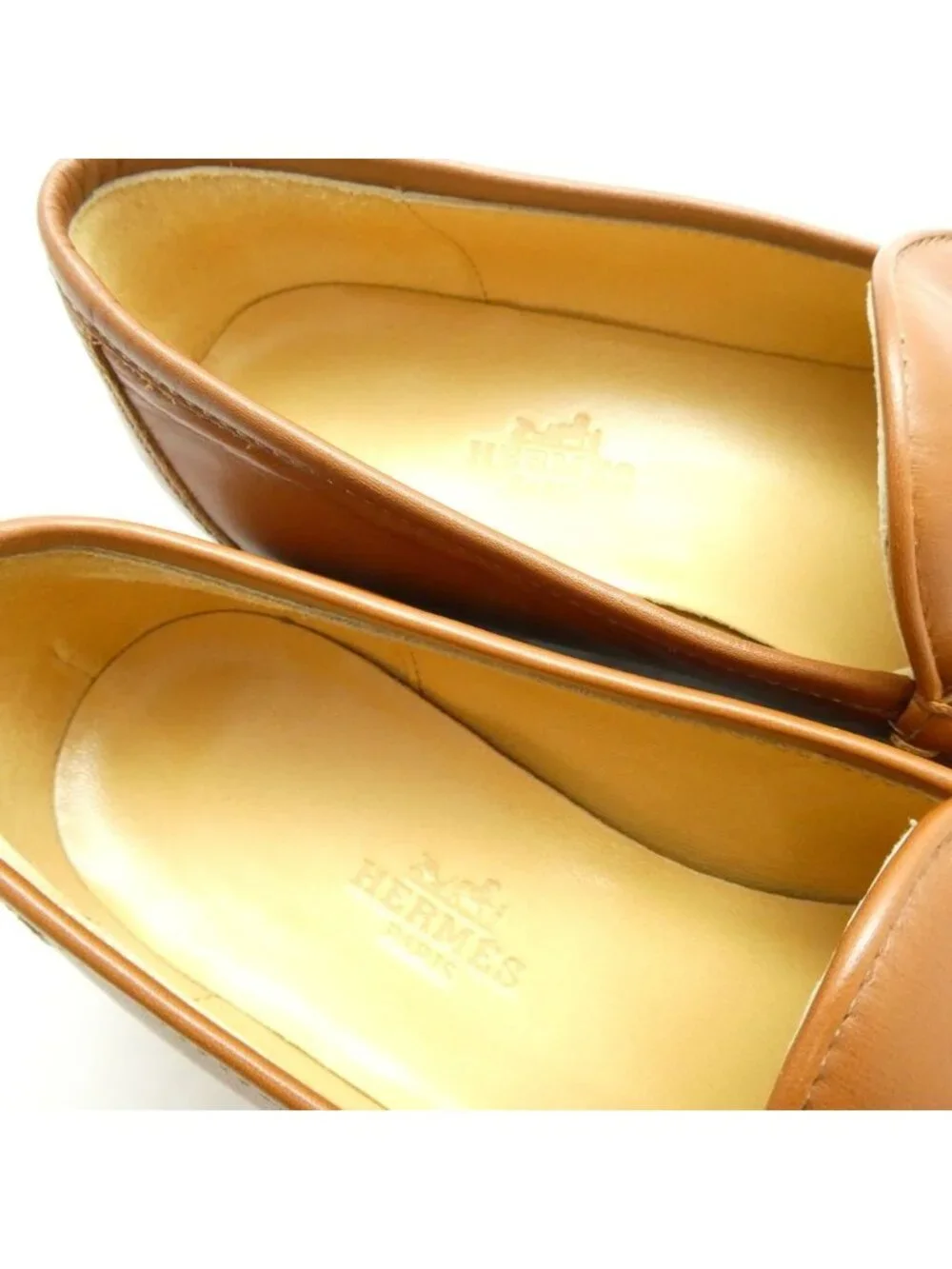 Hermes Constance Loafers 35.5 Leather Shoes Camel